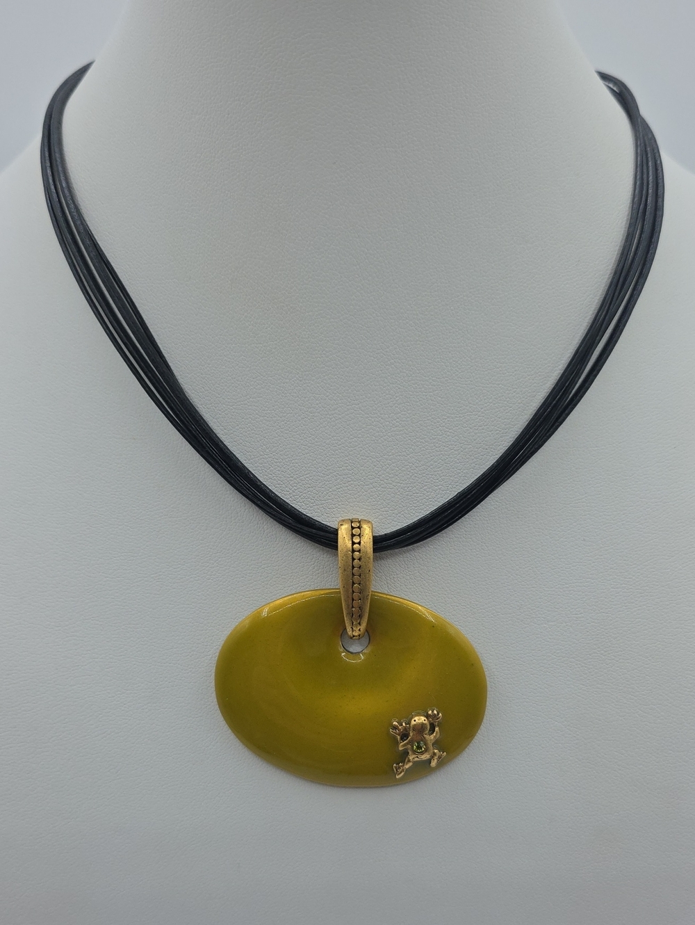 Chico's Olive Green Enamel Pendant Necklace with Gold Accent